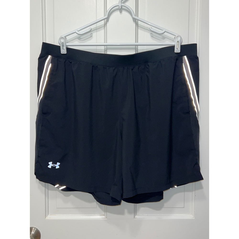 Under Armour HeatGear Mens 3XL Black Running Shorts Reflective Fitted Lined